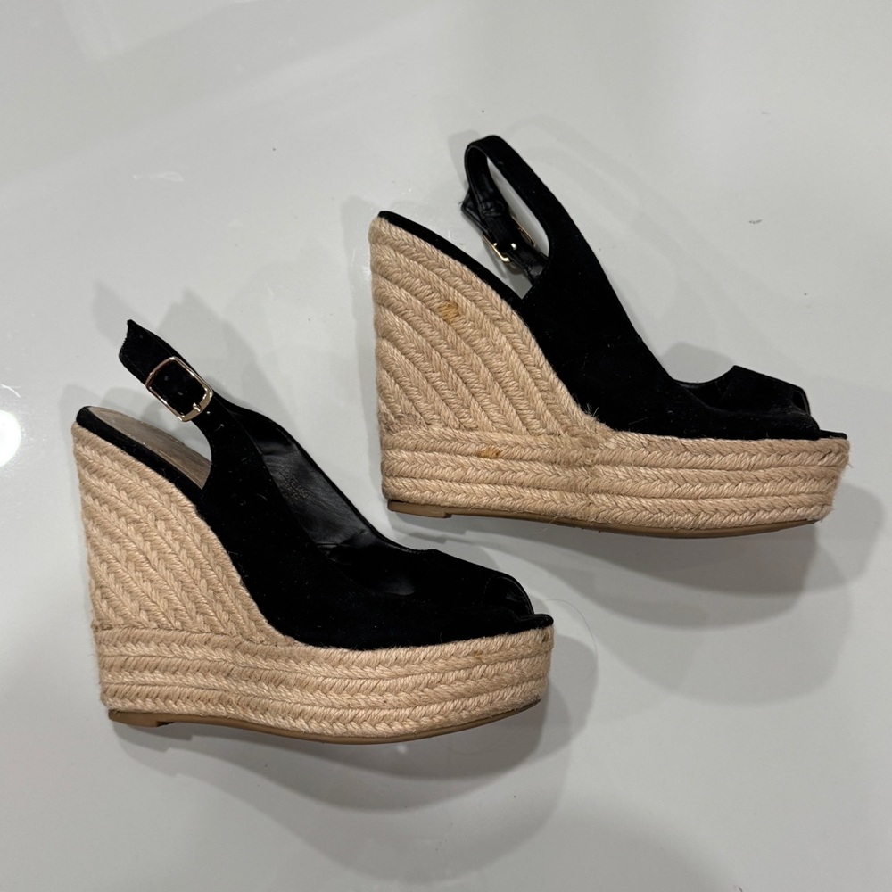 Tan Suede Leather Platform Sandals Heels High Sz 7 Platforms Wedge Espadrille